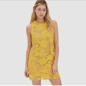 Le Superbe Sz 2 Sunny Yellow  Floral Eyelet Lace Mini Dress Sleeveless Back Zip